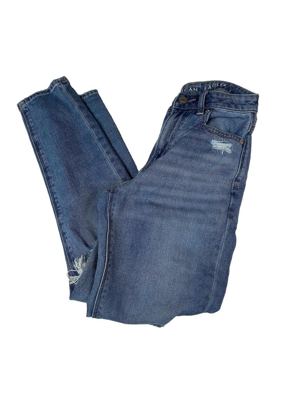American Eagle Women’s Jeans Size 000 SHORT Mom Jean Distressed Blue #3515